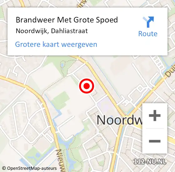 Locatie op kaart van de 112 melding: Brandweer Met Grote Spoed Naar Noordwijk, Dahliastraat op 27 augustus 2022 06:37