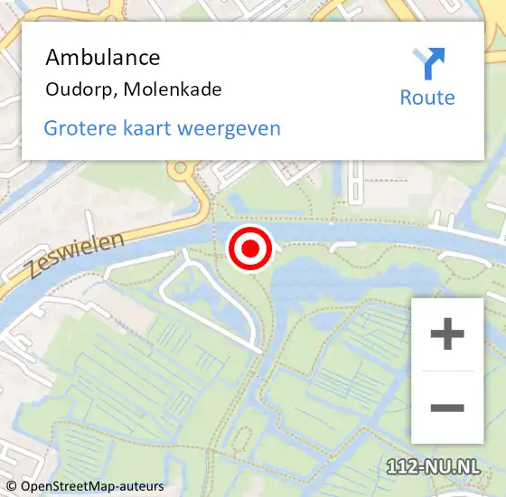 Locatie op kaart van de 112 melding: Ambulance Oudorp, Molenkade op 27 augustus 2022 06:58