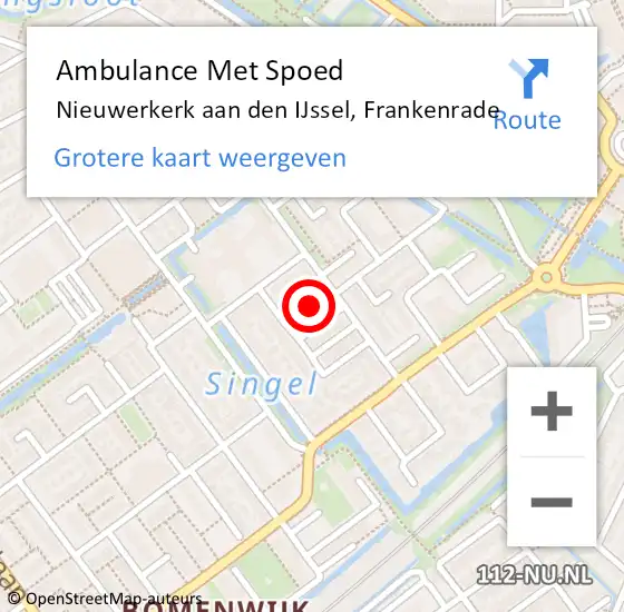 Locatie op kaart van de 112 melding: Ambulance Met Spoed Naar Nieuwerkerk aan den IJssel, Frankenrade op 27 juli 2014 19:59