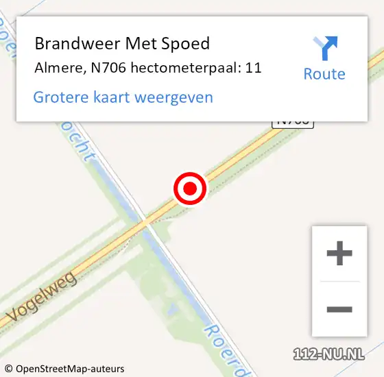 Locatie op kaart van de 112 melding: Brandweer Met Spoed Naar Almere, N706 hectometerpaal: 11 op 27 augustus 2022 08:56