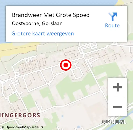 Locatie op kaart van de 112 melding: Brandweer Met Grote Spoed Naar Oostvoorne, Gorslaan op 27 augustus 2022 09:54