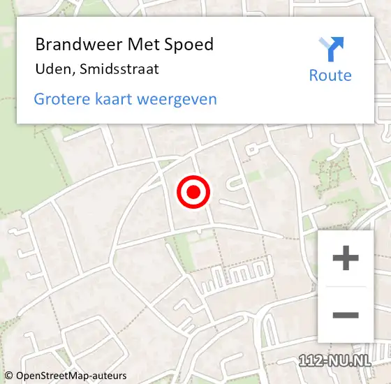 Locatie op kaart van de 112 melding: Brandweer Met Spoed Naar Uden, Smidsstraat op 27 augustus 2022 10:27