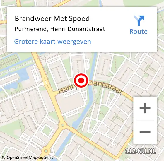 Locatie op kaart van de 112 melding: Brandweer Met Spoed Naar Purmerend, Henri Dunantstraat op 27 augustus 2022 10:30