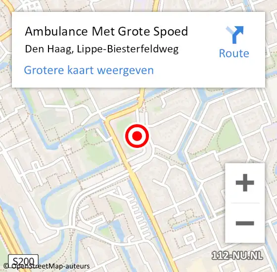 Locatie op kaart van de 112 melding: Ambulance Met Grote Spoed Naar Den Haag, Lippe-Biesterfeldweg op 27 augustus 2022 10:41