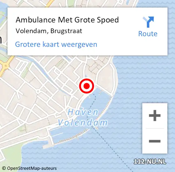 Locatie op kaart van de 112 melding: Ambulance Met Grote Spoed Naar Volendam, Brugstraat op 27 augustus 2022 11:04