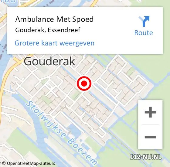 Locatie op kaart van de 112 melding: Ambulance Met Spoed Naar Gouderak, Essendreef op 27 augustus 2022 11:05