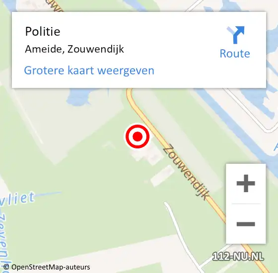 Locatie op kaart van de 112 melding: Politie Ameide, Zouwendijk op 27 augustus 2022 11:25