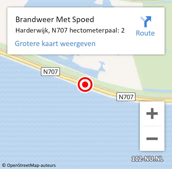 Locatie op kaart van de 112 melding: Brandweer Met Spoed Naar Harderwijk, N707 hectometerpaal: 2 op 27 augustus 2022 11:34