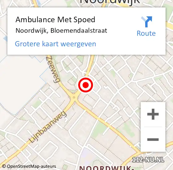 Locatie op kaart van de 112 melding: Ambulance Met Spoed Naar Noordwijk, Bloemendaalstraat op 27 augustus 2022 11:44