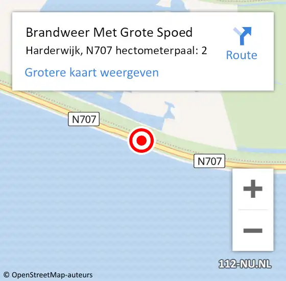 Locatie op kaart van de 112 melding: Brandweer Met Grote Spoed Naar Harderwijk, N707 hectometerpaal: 2 op 27 augustus 2022 11:50