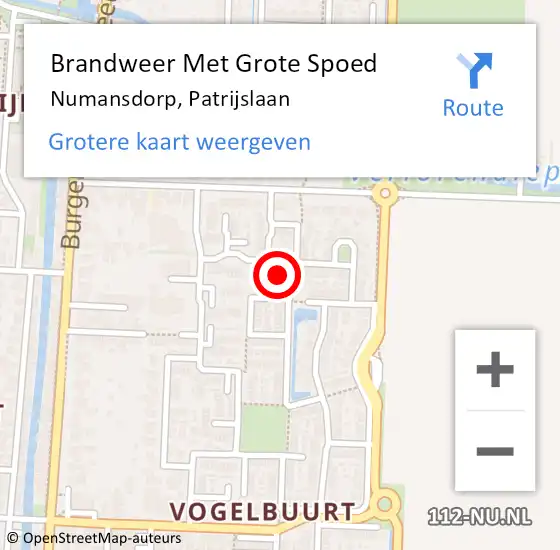 Locatie op kaart van de 112 melding: Brandweer Met Grote Spoed Naar Numansdorp, Patrijslaan op 27 augustus 2022 11:56