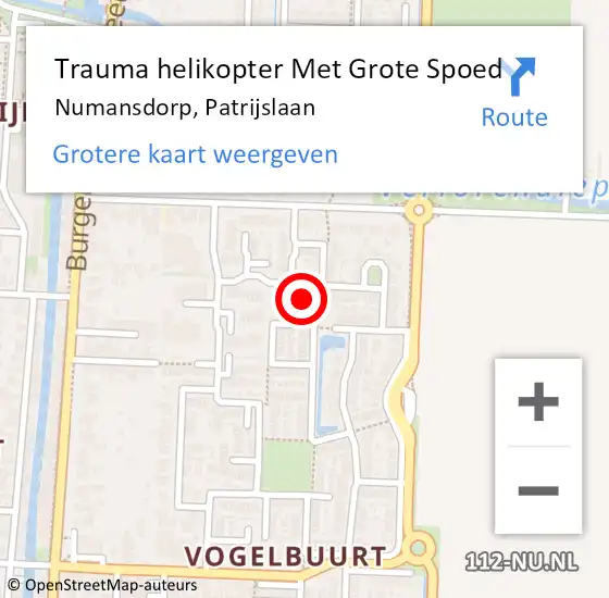 Locatie op kaart van de 112 melding: Trauma helikopter Met Grote Spoed Naar Numansdorp, Patrijslaan op 27 augustus 2022 11:57