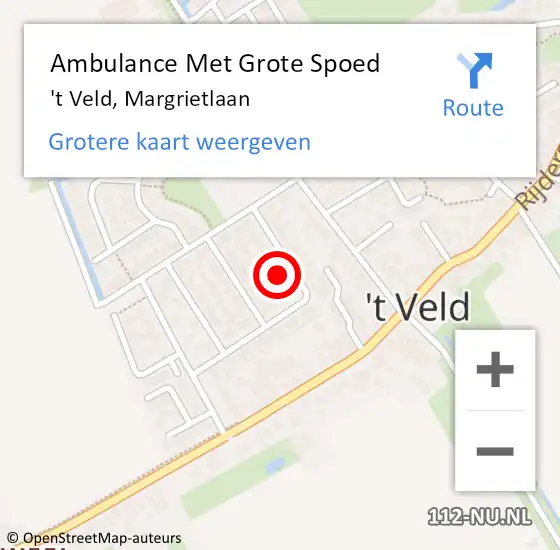 Locatie op kaart van de 112 melding: Ambulance Met Grote Spoed Naar 't Veld, Margrietlaan op 27 augustus 2022 12:01