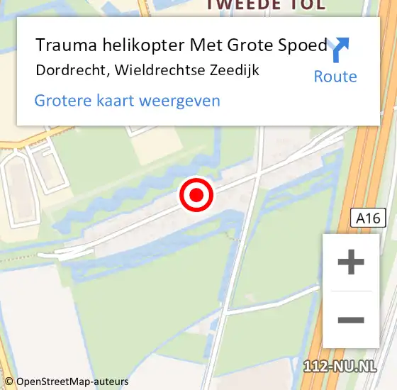 Locatie op kaart van de 112 melding: Trauma helikopter Met Grote Spoed Naar Dordrecht, Wieldrechtse Zeedijk op 27 augustus 2022 12:05