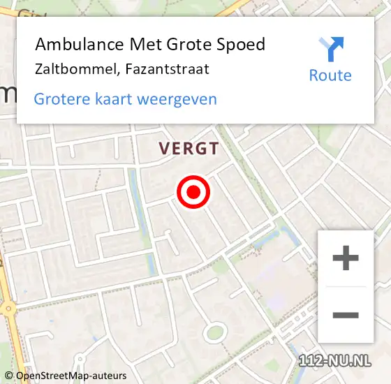 Locatie op kaart van de 112 melding: Ambulance Met Grote Spoed Naar Zaltbommel, Fazantstraat op 27 augustus 2022 12:53