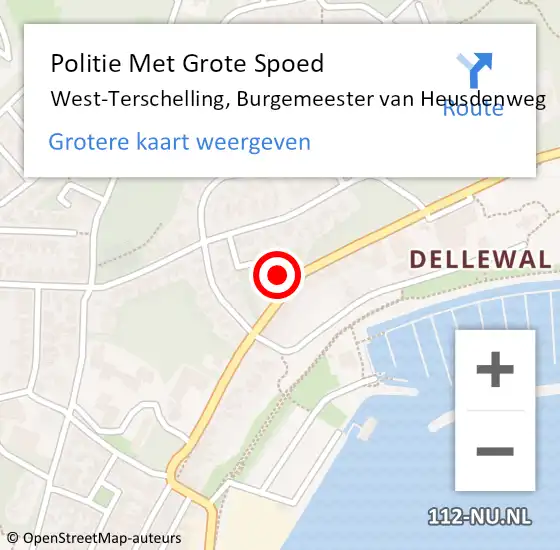 Locatie op kaart van de 112 melding: Politie Met Grote Spoed Naar West-Terschelling, Burgemeester van Heusdenweg op 27 augustus 2022 13:07