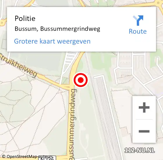 Locatie op kaart van de 112 melding: Politie Bussum, Bussummergrindweg op 27 augustus 2022 13:32