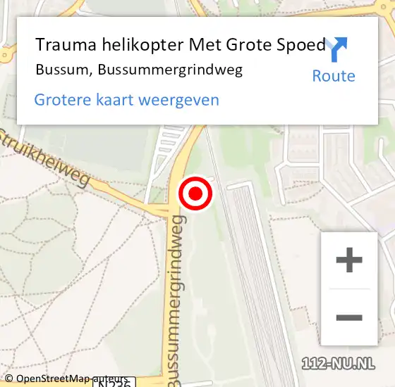 Locatie op kaart van de 112 melding: Trauma helikopter Met Grote Spoed Naar Bussum, Bussummergrindweg op 27 augustus 2022 13:33