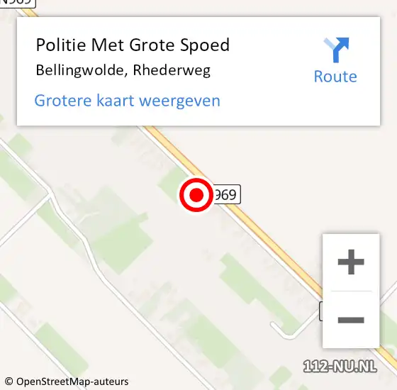 Locatie op kaart van de 112 melding: Politie Met Grote Spoed Naar Bellingwolde, Rhederweg op 27 augustus 2022 14:02