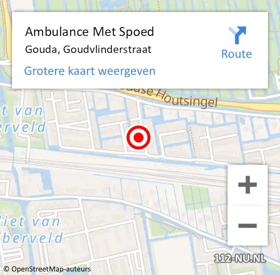 Locatie op kaart van de 112 melding: Ambulance Met Spoed Naar Gouda, Goudvlinderstraat op 27 augustus 2022 14:12