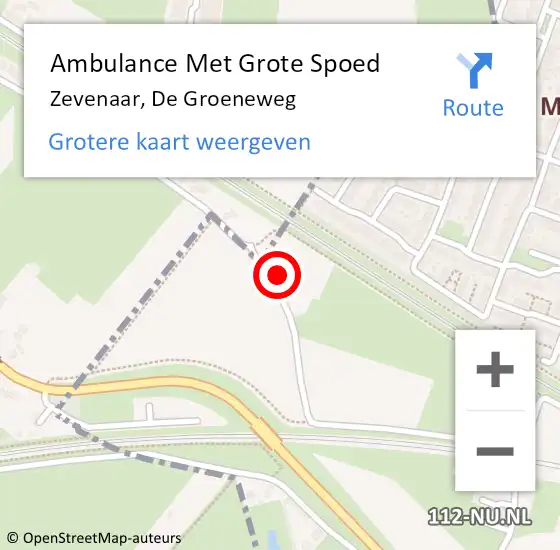 Locatie op kaart van de 112 melding: Ambulance Met Grote Spoed Naar Zevenaar, De Groeneweg op 27 augustus 2022 14:33