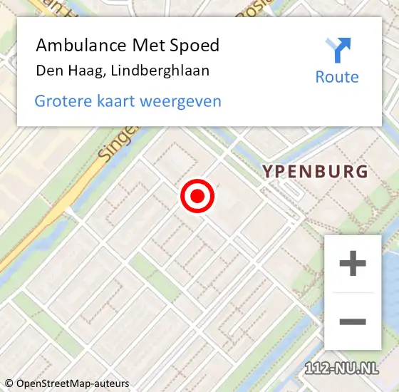 Locatie op kaart van de 112 melding: Ambulance Met Spoed Naar Den Haag, Lindberghlaan op 27 augustus 2022 14:54