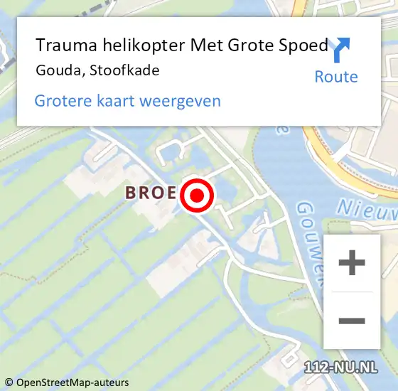 Locatie op kaart van de 112 melding: Trauma helikopter Met Grote Spoed Naar Gouda, Stoofkade op 27 augustus 2022 15:20