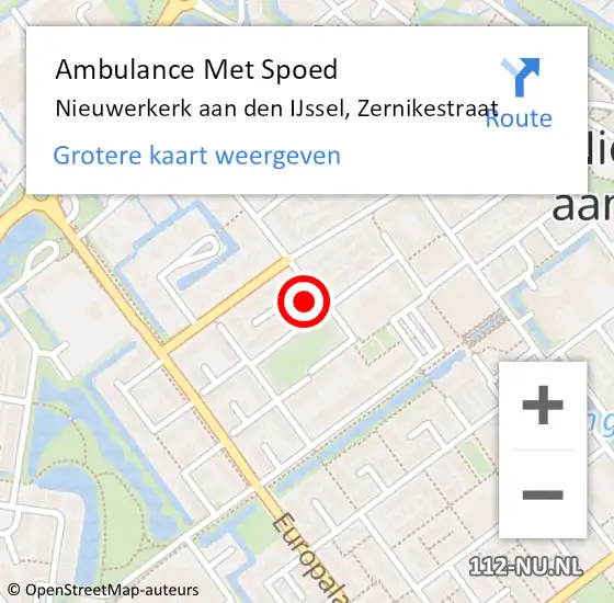 Locatie op kaart van de 112 melding: Ambulance Met Spoed Naar Nieuwerkerk aan den IJssel, Zernikestraat op 27 augustus 2022 15:28