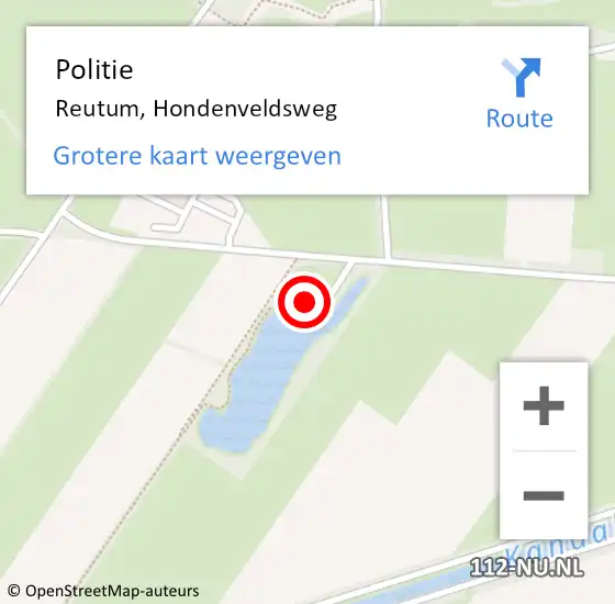 Locatie op kaart van de 112 melding: Politie Reutum, Hondenveldsweg op 27 augustus 2022 15:28