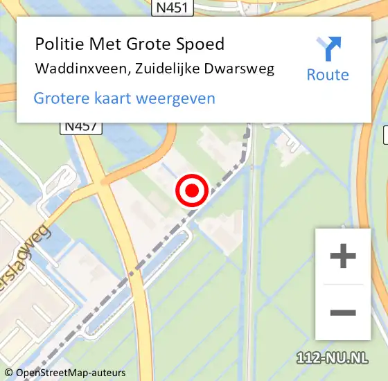 Locatie op kaart van de 112 melding: Politie Met Grote Spoed Naar Waddinxveen, Zuidelijke Dwarsweg op 27 augustus 2022 15:49