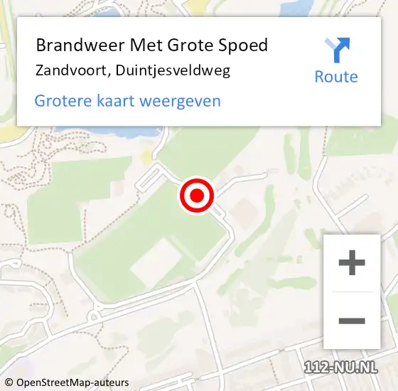 Locatie op kaart van de 112 melding: Brandweer Met Grote Spoed Naar Zandvoort, Duintjesveldweg op 27 augustus 2022 16:24