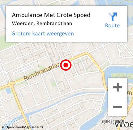 Locatie op kaart van de 112 melding: Ambulance Met Grote Spoed Naar Woerden, Rembrandtlaan op 27 augustus 2022 16:46