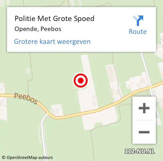 Locatie op kaart van de 112 melding: Politie Met Grote Spoed Naar Opende, Peebos op 27 augustus 2022 17:02