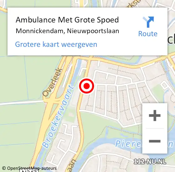 Locatie op kaart van de 112 melding: Ambulance Met Grote Spoed Naar Monnickendam, Nieuwpoortslaan op 27 augustus 2022 17:15