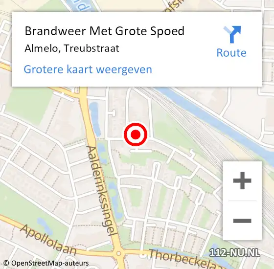 Locatie op kaart van de 112 melding: Brandweer Met Grote Spoed Naar Almelo, Treubstraat op 27 augustus 2022 17:18