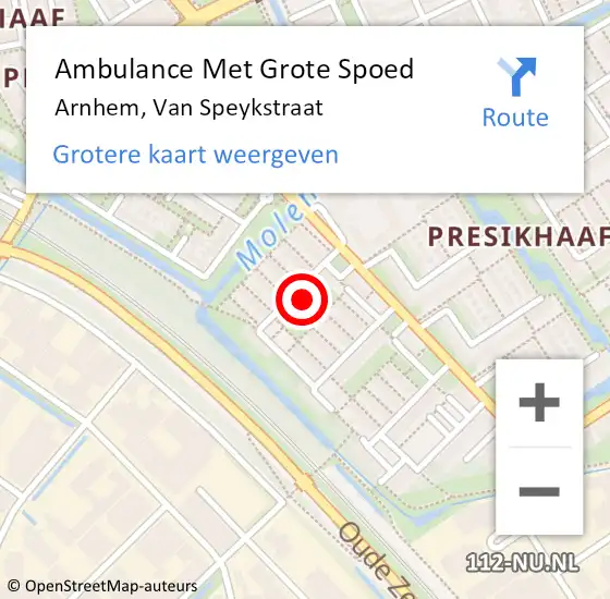 Locatie op kaart van de 112 melding: Ambulance Met Grote Spoed Naar Arnhem, Van Speykstraat op 27 augustus 2022 17:32