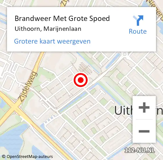 Locatie op kaart van de 112 melding: Brandweer Met Grote Spoed Naar Uithoorn, Marijnenlaan op 27 augustus 2022 17:43