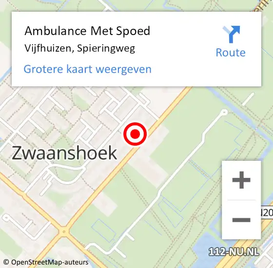 Locatie op kaart van de 112 melding: Ambulance Met Spoed Naar Vijfhuizen, Spieringweg op 27 augustus 2022 17:59