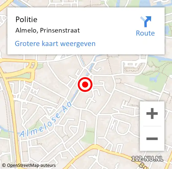 Locatie op kaart van de 112 melding: Politie Almelo, Prinsenstraat op 27 augustus 2022 18:13