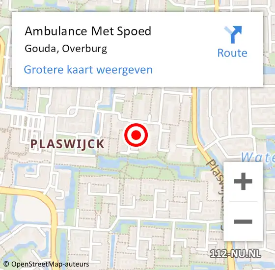 Locatie op kaart van de 112 melding: Ambulance Met Spoed Naar Gouda, Overburg op 27 augustus 2022 18:37