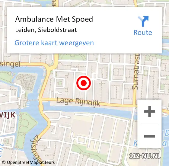 Locatie op kaart van de 112 melding: Ambulance Met Spoed Naar Leiden, Sieboldstraat op 27 augustus 2022 18:54