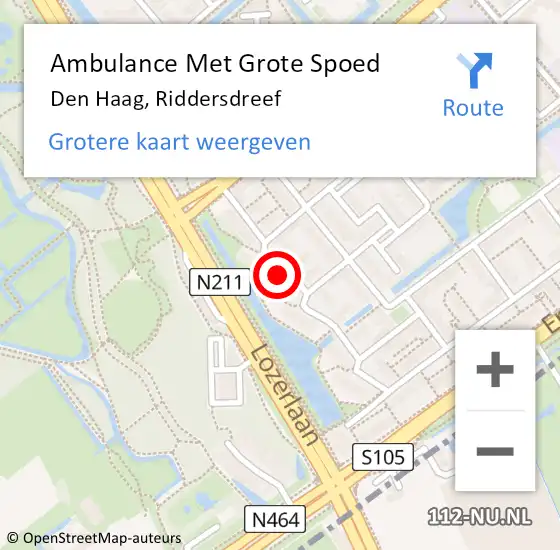 Locatie op kaart van de 112 melding: Ambulance Met Grote Spoed Naar Den Haag, Riddersdreef op 27 augustus 2022 19:29