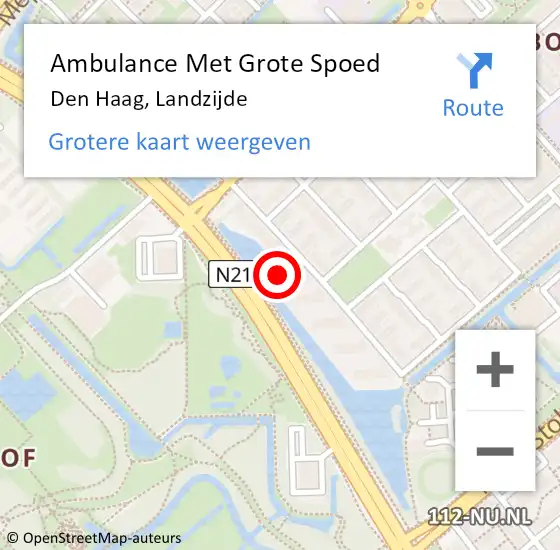 Locatie op kaart van de 112 melding: Ambulance Met Grote Spoed Naar Den Haag, Landzijde op 27 augustus 2022 19:33