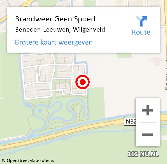 Locatie op kaart van de 112 melding: Brandweer Geen Spoed Naar Beneden-Leeuwen, Wilgenveld op 27 augustus 2022 19:51