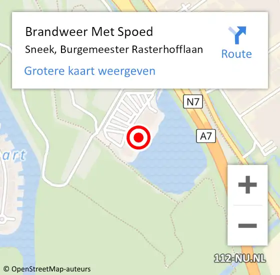 Locatie op kaart van de 112 melding: Brandweer Met Spoed Naar Sneek, Burgemeester Rasterhofflaan op 27 augustus 2022 19:55
