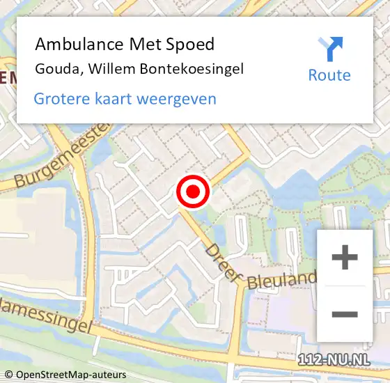 Locatie op kaart van de 112 melding: Ambulance Met Spoed Naar Gouda, Willem Bontekoesingel op 27 augustus 2022 20:02