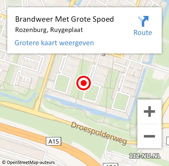 Locatie op kaart van de 112 melding: Brandweer Met Grote Spoed Naar Rozenburg, Ruygeplaat op 27 augustus 2022 20:06