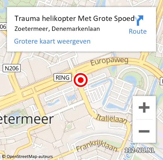 Locatie op kaart van de 112 melding: Trauma helikopter Met Grote Spoed Naar Zoetermeer, Denemarkenlaan op 27 augustus 2022 20:14