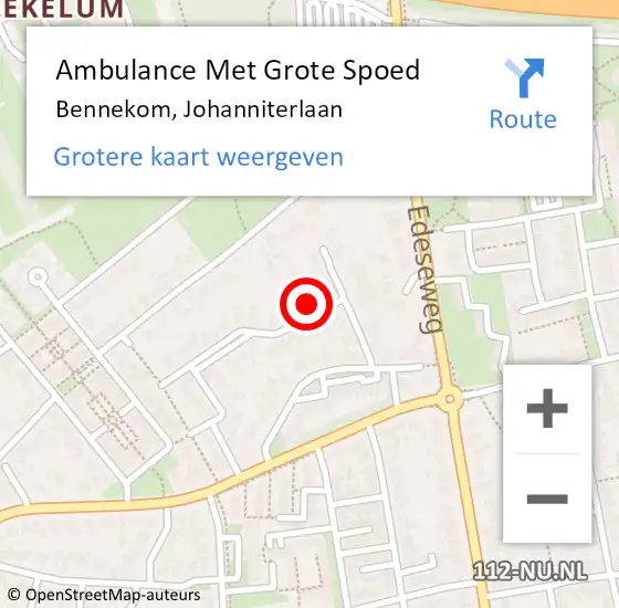 Locatie op kaart van de 112 melding: Ambulance Met Grote Spoed Naar Bennekom, Johanniterlaan op 27 augustus 2022 20:18