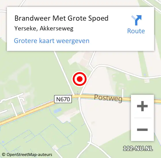 Locatie op kaart van de 112 melding: Brandweer Met Grote Spoed Naar Yerseke, Akkerseweg op 27 augustus 2022 20:22